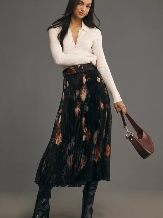Anthropologie Dresses & Skirts - Anthropologie Ranna Gill Aria Pleated Midi Skirt size S black floral color
